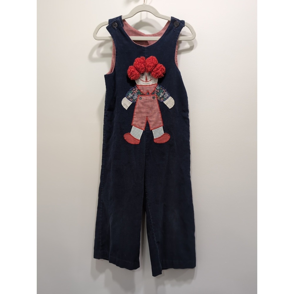 VTG. 70's The Pond Navy Corduroy Toddler Overalls Embroidered Yarn Clown Size 5